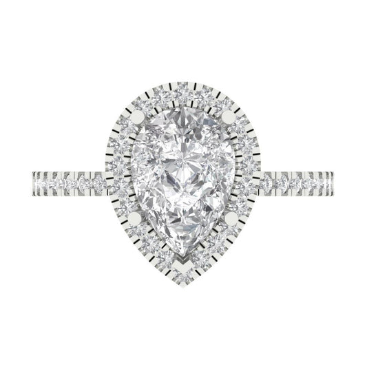 2.38 cttw Moissanite Hidden Halo Engagement Ring - Solid White Gold (VVS1, Pear Cut,10x7mm )
