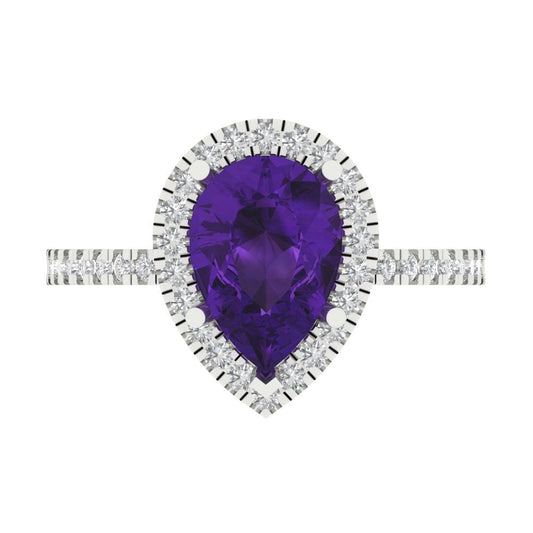 2.38 cttw Natural Amethyst Hidden Halo Engagement Ring - Solid White Gold (VVS1, Pear Cut,10x7mm )
