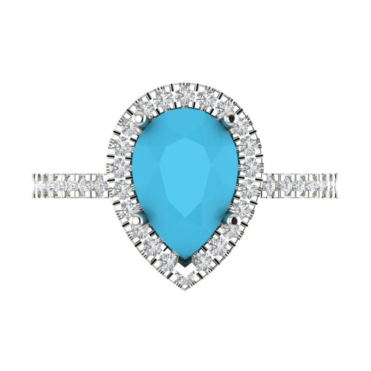 2.38 cttw Simulated Turquoise Hidden Halo Engagement Ring - Solid White Gold (VVS1, Pear Cut,10x7mm )