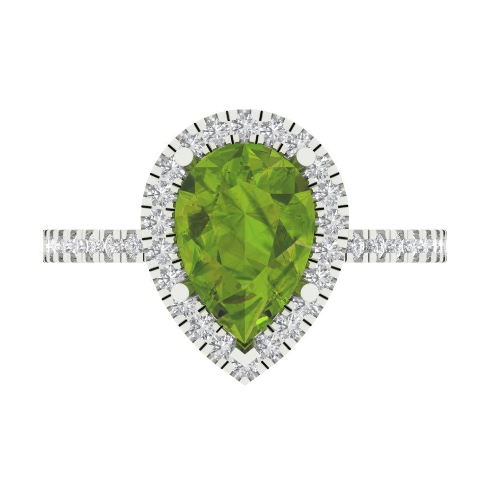2.38 cttw Natural Peridot Hidden Halo Engagement Ring - Solid Gold (Pear Cut,10x7mm )