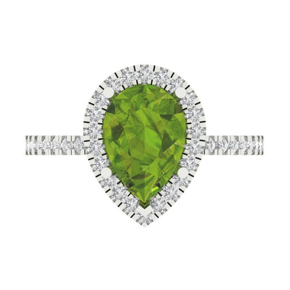 2.38 cttw Natural Peridot Hidden Halo Engagement Ring - Solid Gold (Pear Cut,10x7mm )