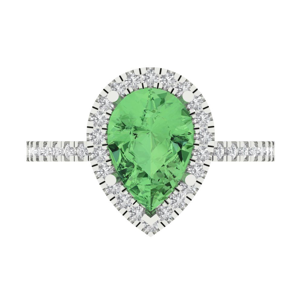 2.38 cttw Zirconia Simulated Green Diamond Hidden Halo Engagement Ring - Solid Gold (VVS1, Pear Cut,10x7mm )