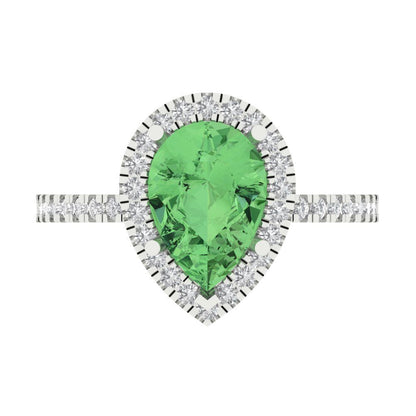 2.38 cttw Zirconia Simulated Green Diamond Hidden Halo Engagement Ring - Solid Gold (VVS1, Pear Cut,10x7mm )