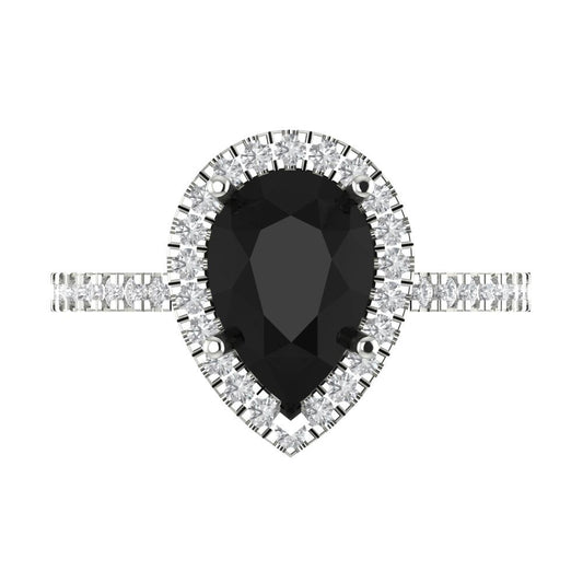 2.38 cttw Natural Onyx Hidden Halo Engagement Ring - Solid White Gold (VVS1, Pear Cut,10x7mm )