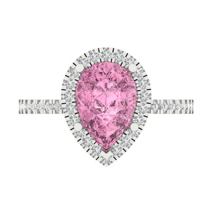 2.38 cttw Zirconia Simulated Pink Diamond Hidden Halo Engagement Ring - Solid Gold (VVS1, Pear Cut,10x7mm )