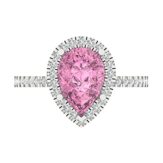 2.38 cttw Zirconia Simulated Pink Diamond Hidden Halo Engagement Ring - Solid White Gold (VVS1, Pear Cut,10x7mm )