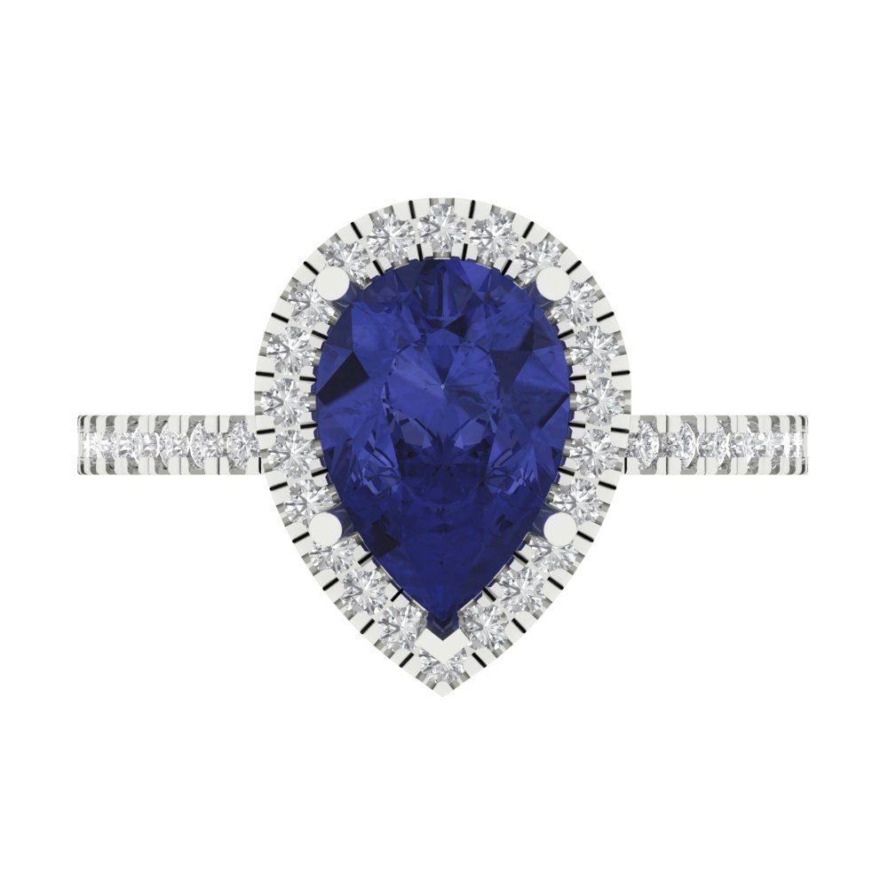 2.38 cttw Simulated Tanzanite Hidden Halo Engagement Ring - Solid Gold (Pear Cut,10x7mm )