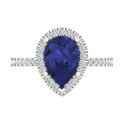 2.38 cttw Simulated Tanzanite Hidden Halo Engagement Ring - Solid Gold (Pear Cut,10x7mm )