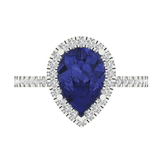 2.38 cttw Simulated Tanzanite Hidden Halo Engagement Ring - Solid White Gold (VVS1, Pear Cut,10x7mm )