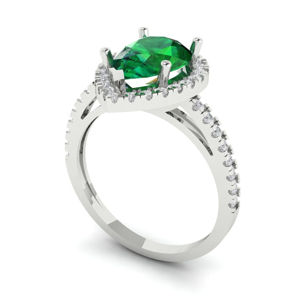 2.38 cttw Simulated Emerald Hidden Halo Engagement Ring - Solid Gold (Pear Cut,10x7mm )