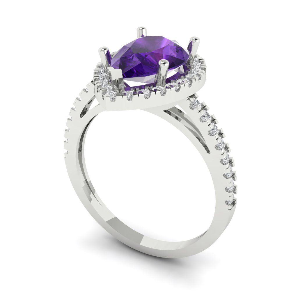2.38 cttw Natural Amethyst Hidden Halo Engagement Ring - Solid Gold (Pear Cut,10x7mm )