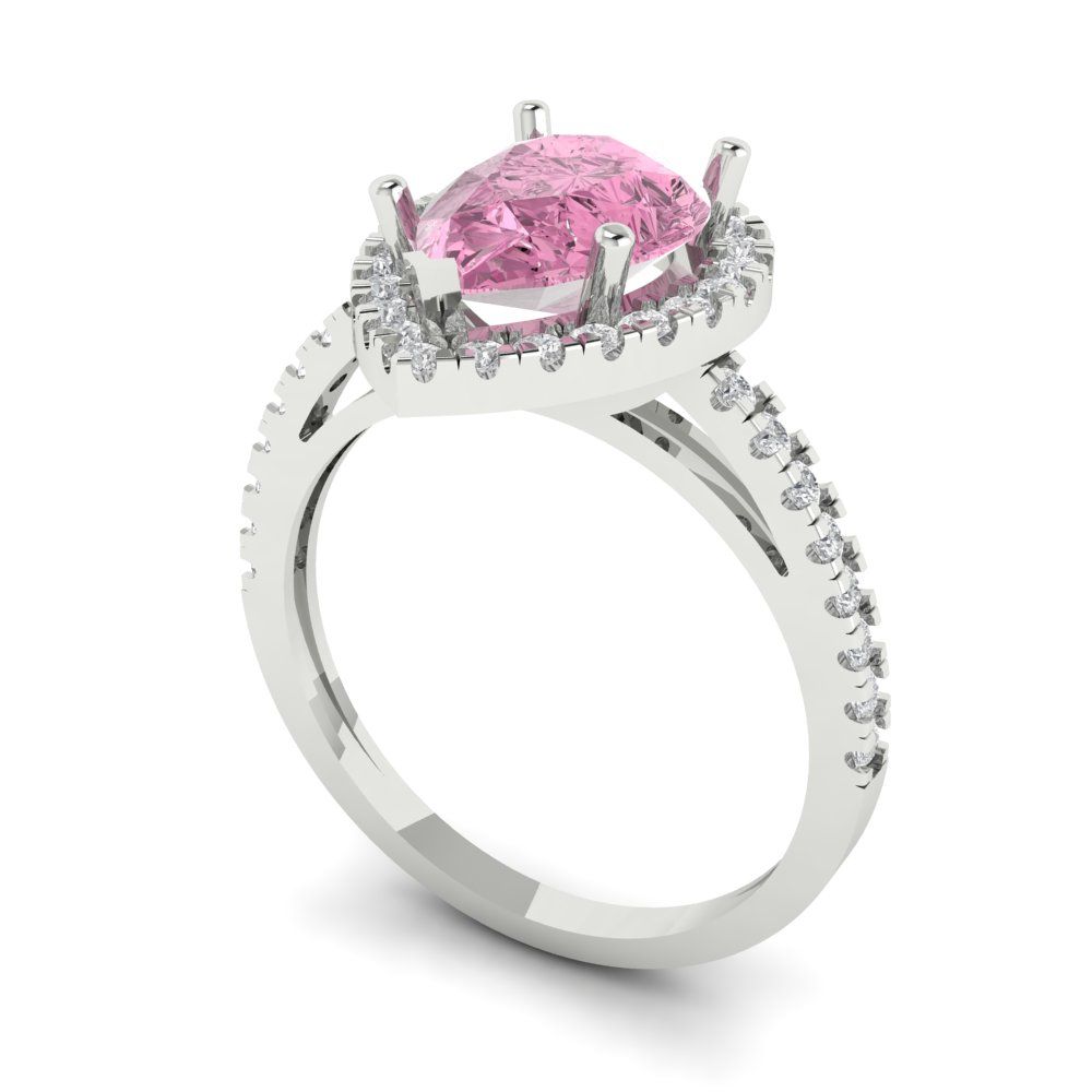 2.38 cttw Zirconia Simulated Pink Diamond Hidden Halo Engagement Ring - Solid Gold (VVS1, Pear Cut,10x7mm )