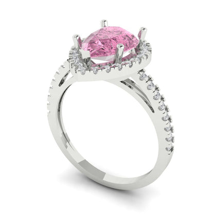 2.38 cttw Zirconia Simulated Pink Diamond Hidden Halo Engagement Ring - Solid Gold (VVS1, Pear Cut,10x7mm )