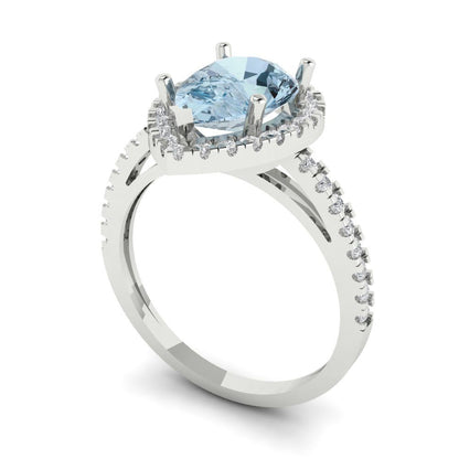 2.38 cttw Zirconia Simulated Blue Diamond Hidden Halo Engagement Ring - Solid Gold (VVS1, Pear Cut,10x7mm )