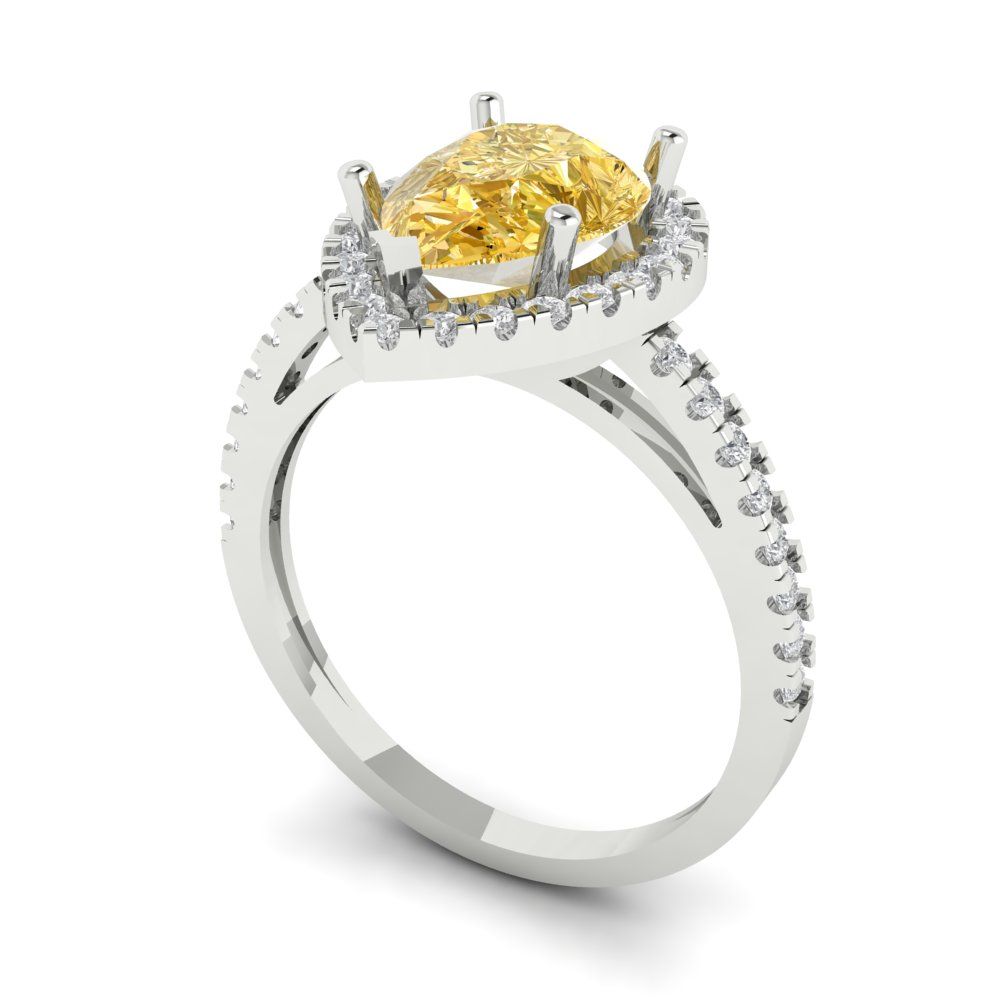2.38 cttw Yellow Moissanite Hidden Halo Engagement Ring - Solid Gold (Pear Cut,10x7mm )
