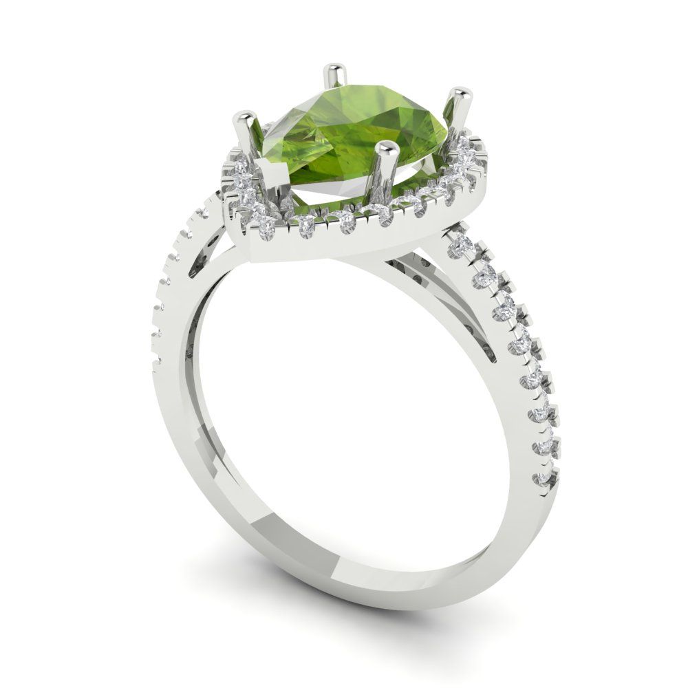 2.38 cttw Natural Peridot Hidden Halo Engagement Ring - Solid Gold (Pear Cut,10x7mm )