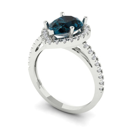 2.38 cttw Natural London Blue Topaz Hidden Halo Engagement Ring - Solid Gold (Pear Cut,10x7mm )