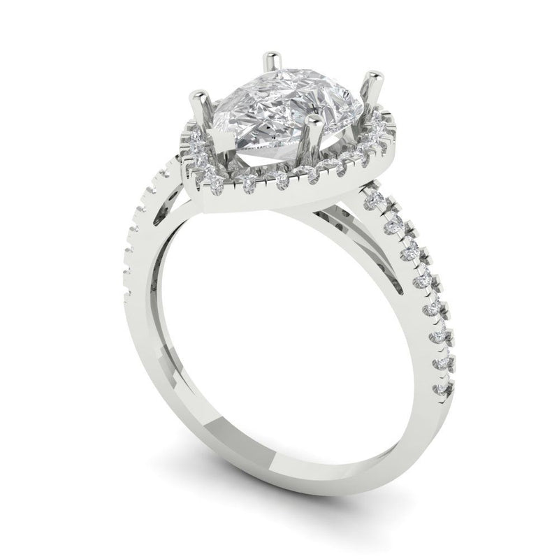 2.38 ct Brilliant Pear Cut Natural Diamond Stone Clarity SI1-2 Color G-H White Gold Halo Solitaire with Accents Ring