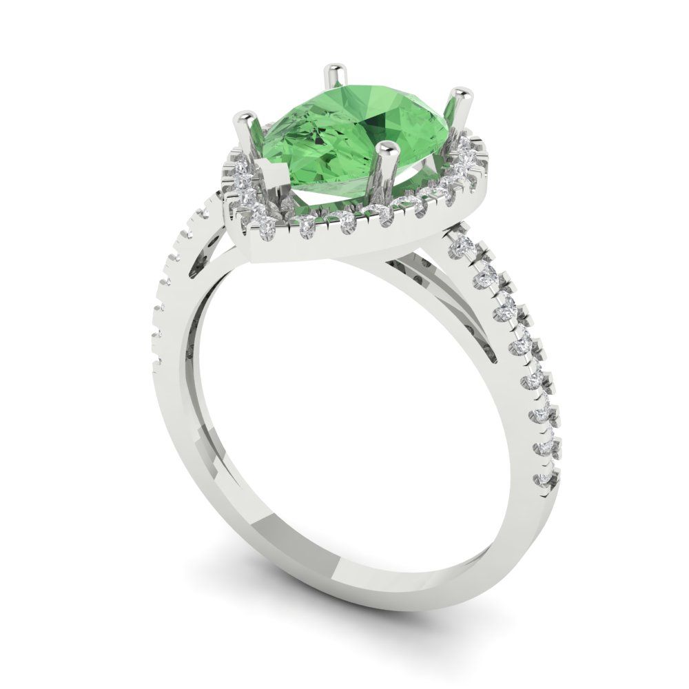 2.38 cttw Zirconia Simulated Green Diamond Hidden Halo Engagement Ring - Solid Gold (VVS1, Pear Cut,10x7mm )