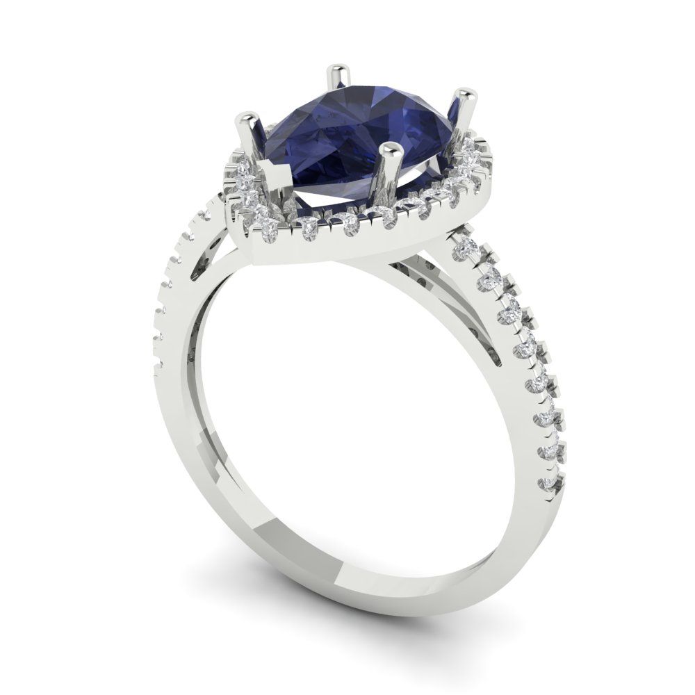 2.38 cttw Simulated Blue Sapphire Hidden Halo Engagement Ring - Solid Gold (Pear Cut,10x7mm )