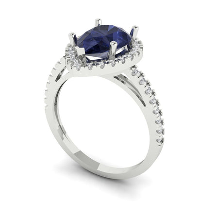 2.38 cttw Simulated Blue Sapphire Hidden Halo Engagement Ring - Solid Gold (Pear Cut,10x7mm )