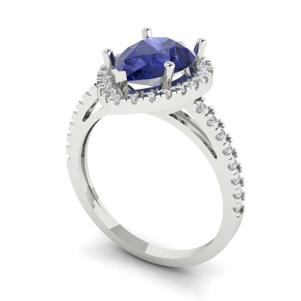 2.38 cttw Simulated Tanzanite Hidden Halo Engagement Ring - Solid Gold (Pear Cut,10x7mm )