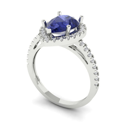 2.38 cttw Simulated Tanzanite Hidden Halo Engagement Ring - Solid Gold (Pear Cut,10x7mm )