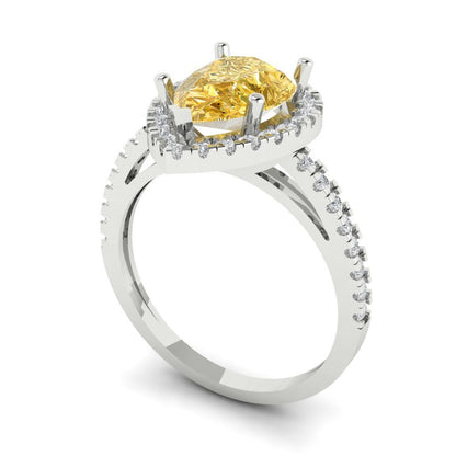 2.38 cttw Zirconia Simulated Yellow Diamond Hidden Halo Engagement Ring - Solid Gold (VVS1, Pear Cut,10x7mm )