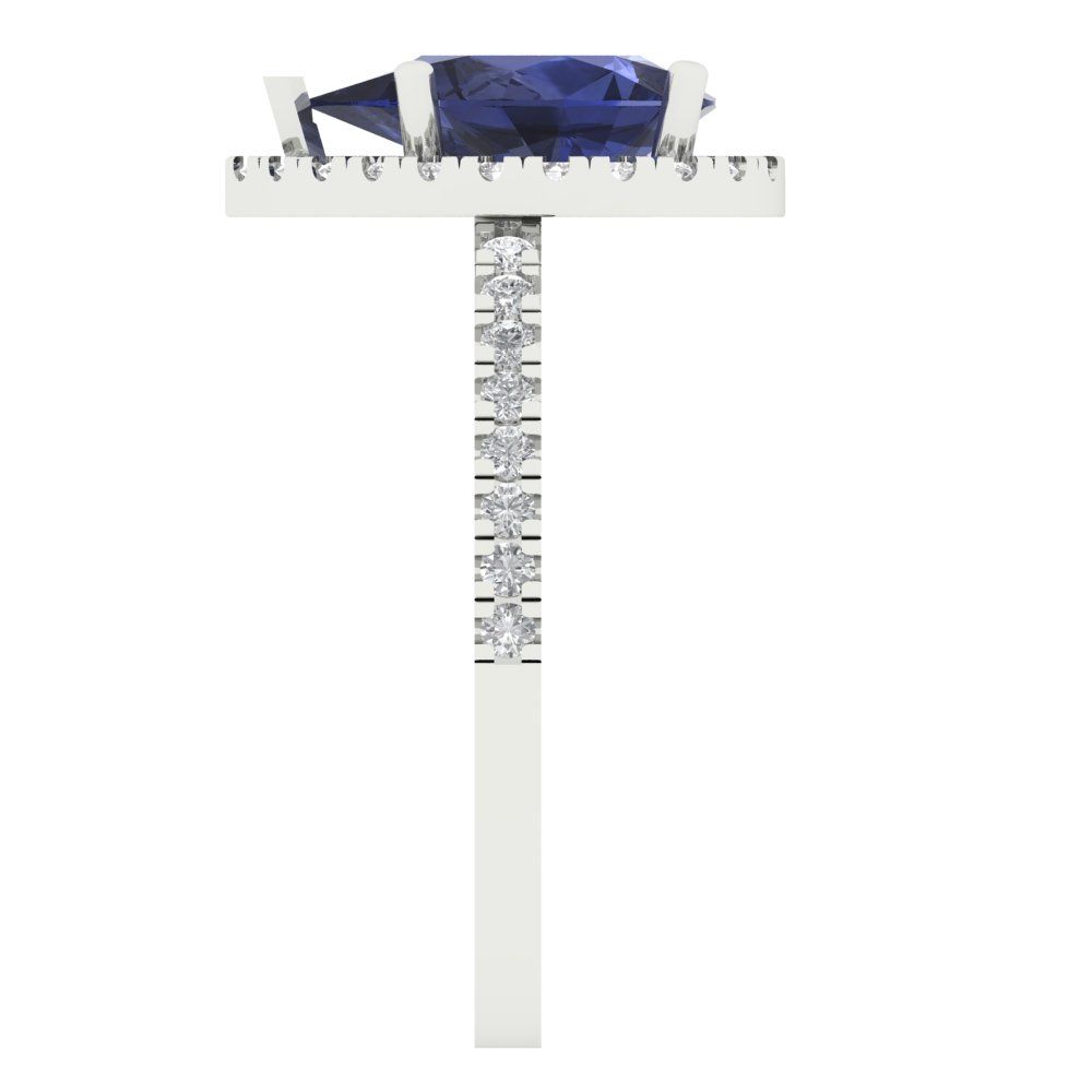 2.38 cttw Simulated Blue Sapphire Hidden Halo Engagement Ring - Solid Gold (Pear Cut,10x7mm )