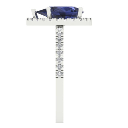 2.38 cttw Simulated Blue Sapphire Hidden Halo Engagement Ring - Solid Gold (Pear Cut,10x7mm )