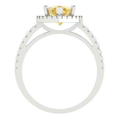 2.38 cttw Zirconia Simulated Yellow Diamond Hidden Halo Engagement Ring - Solid Gold (VVS1, Pear Cut,10x7mm )