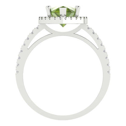 2.38 cttw Natural Peridot Hidden Halo Engagement Ring - Solid Gold (Pear Cut,10x7mm )
