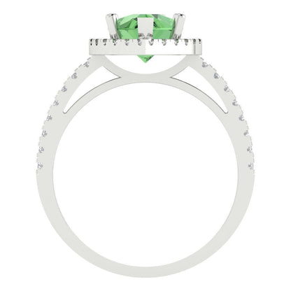 2.38 cttw Zirconia Simulated Green Diamond Hidden Halo Engagement Ring - Solid Gold (VVS1, Pear Cut,10x7mm )