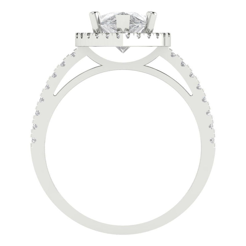 2.38 ct Brilliant Pear Cut Clear Simulated Diamond Stone White Gold Halo Solitaire with Accents Ring