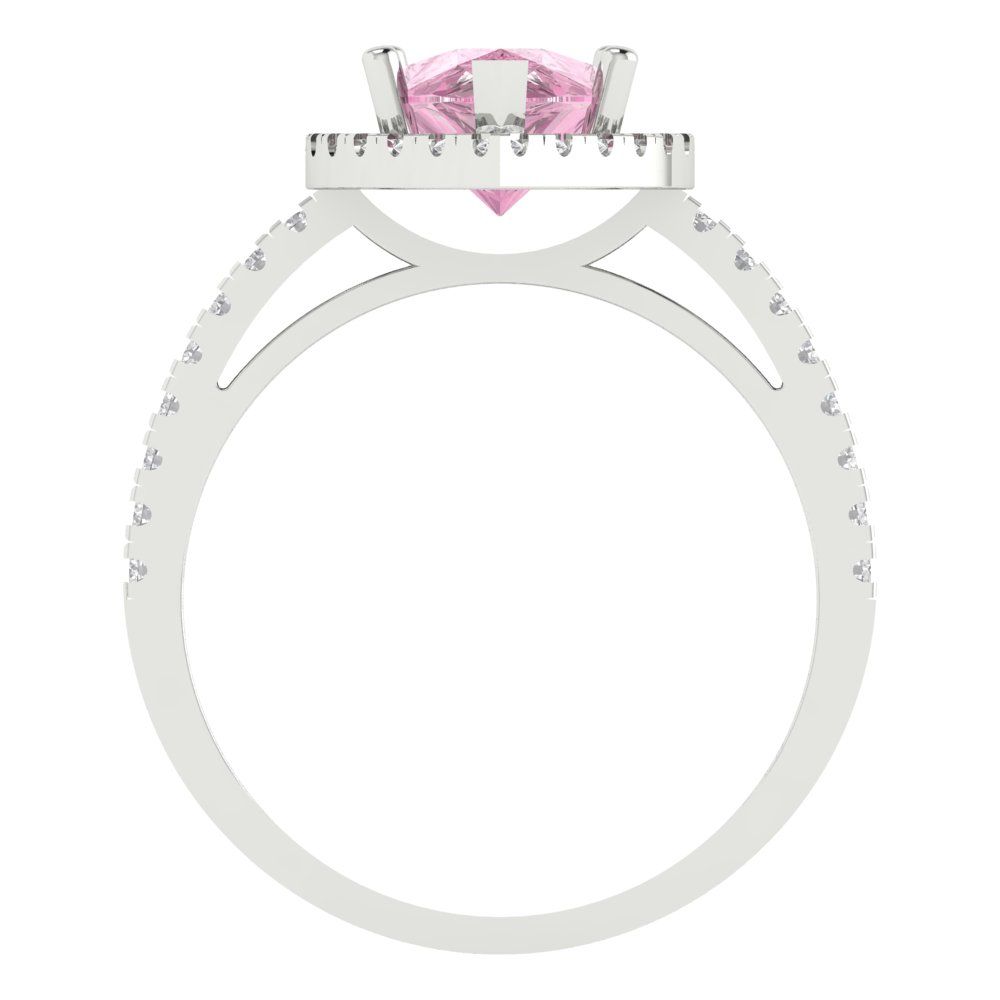 2.38 cttw Zirconia Simulated Pink Diamond Hidden Halo Engagement Ring - Solid Gold (VVS1, Pear Cut,10x7mm )