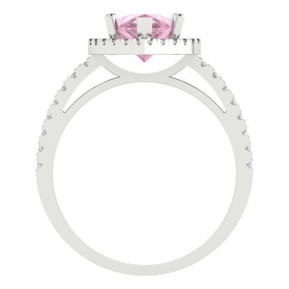 2.38 cttw Zirconia Simulated Pink Diamond Hidden Halo Engagement Ring - Solid Gold (VVS1, Pear Cut,10x7mm )