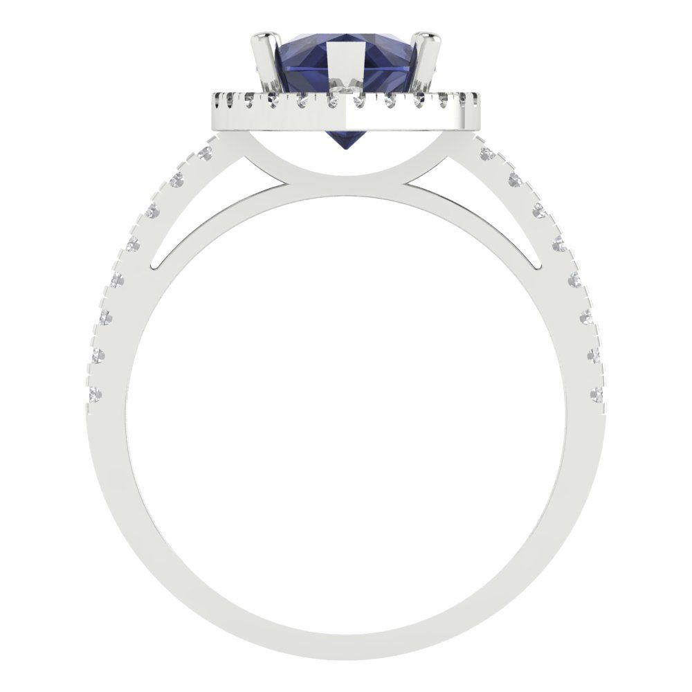 2.38 cttw Simulated Blue Sapphire Hidden Halo Engagement Ring - Solid Gold (Pear Cut,10x7mm )