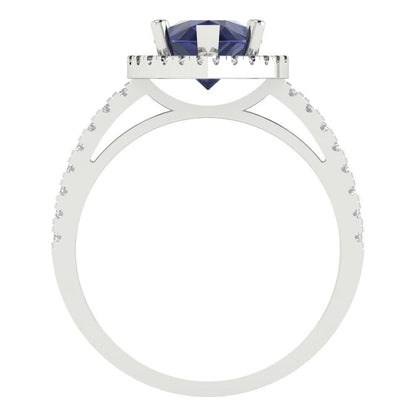 2.38 cttw Simulated Blue Sapphire Hidden Halo Engagement Ring - Solid Gold (Pear Cut,10x7mm )