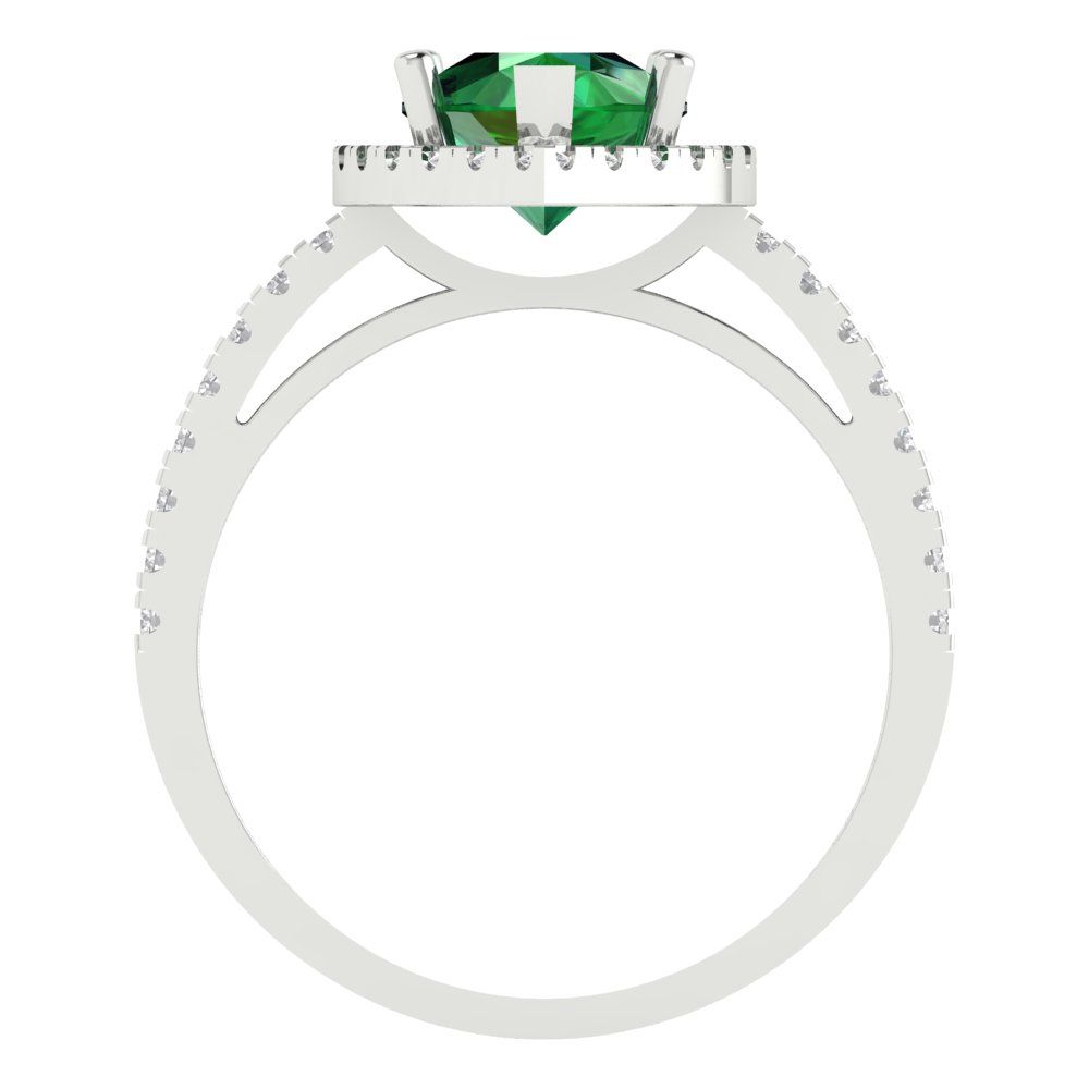 2.38 cttw Simulated Emerald Hidden Halo Engagement Ring - Solid Gold (Pear Cut,10x7mm )