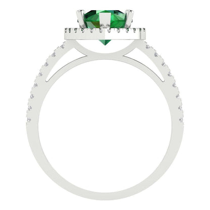 2.38 cttw Simulated Emerald Hidden Halo Engagement Ring - Solid Gold (Pear Cut,10x7mm )