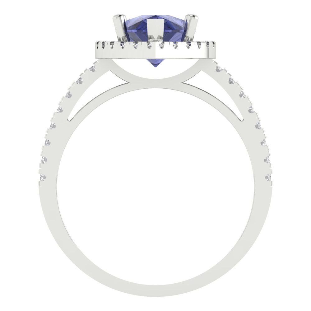 2.38 cttw Simulated Tanzanite Hidden Halo Engagement Ring - Solid Gold (Pear Cut,10x7mm )