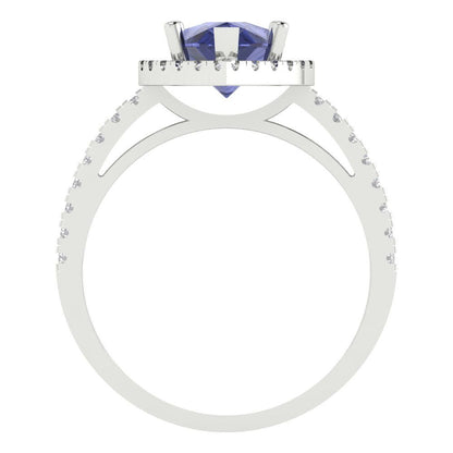 2.38 cttw Simulated Tanzanite Hidden Halo Engagement Ring - Solid Gold (Pear Cut,10x7mm )