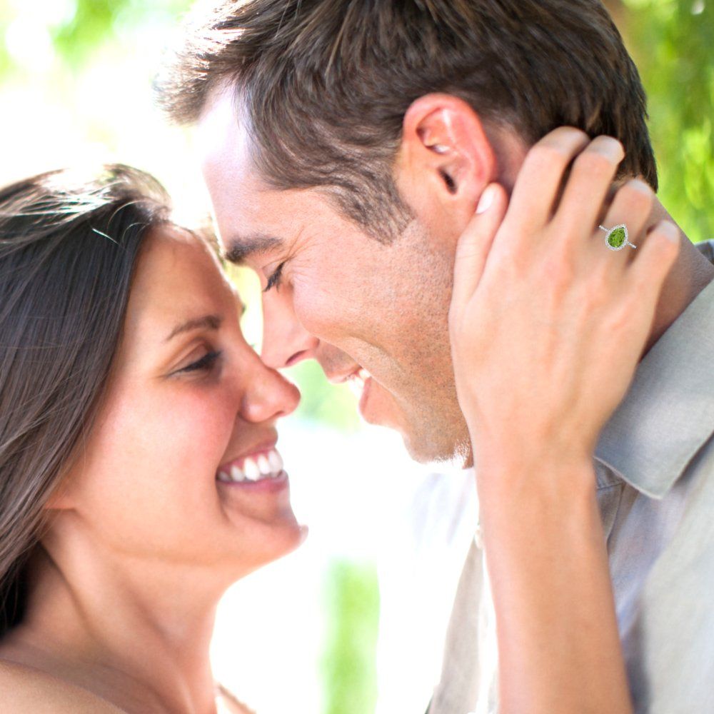 2.38 cttw Natural Peridot Hidden Halo Engagement Ring - Solid Gold (Pear Cut,10x7mm )