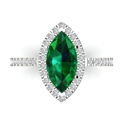 2.38 cttw Simulated Emerald Hidden Halo Engagement Ring - Solid White Gold  (VVS1, Marquise Cut,12x6mm )
