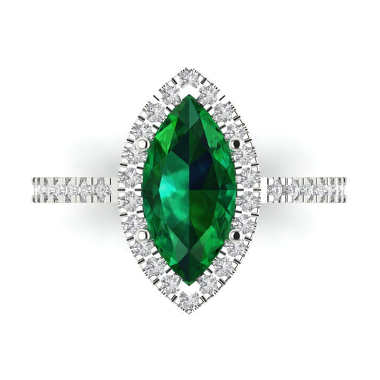 2.38 cttw Simulated Emerald Hidden Halo Engagement Ring - Solid White Gold  (VVS1, Marquise Cut,12x6mm )