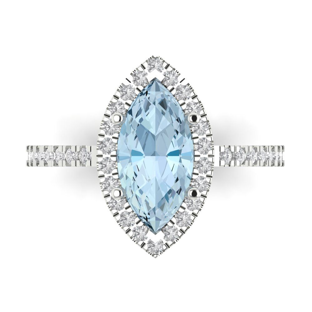 2.38 cttw Zirconia Simulated Blue Diamond Hidden Halo Engagement Ring - Solid White Gold  (VVS1, Marquise Cut,12x6mm )