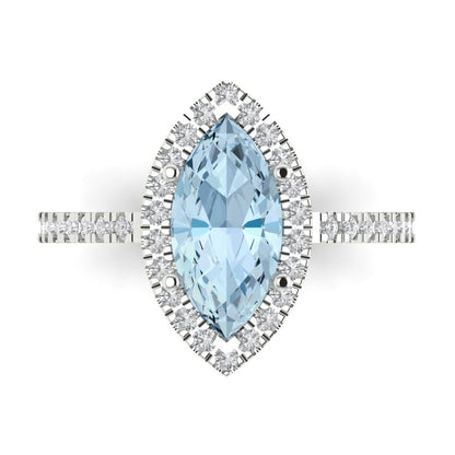 2.38 cttw Zirconia Simulated Blue Diamond Hidden Halo Engagement Ring - Solid White Gold  (VVS1, Marquise Cut,12x6mm )