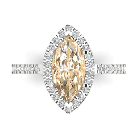 2.38 cttw Natural Morganite Hidden Halo Engagement Ring - Solid White Gold  (VVS1, Marquise Cut,12x6mm )