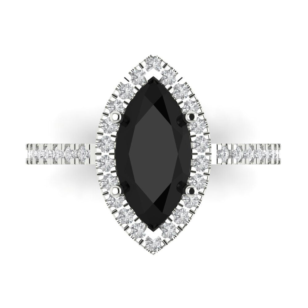 2.38 cttw Natural Onyx Hidden Halo Engagement Ring - Solid White Gold  (VVS1, Marquise Cut,12x6mm )
