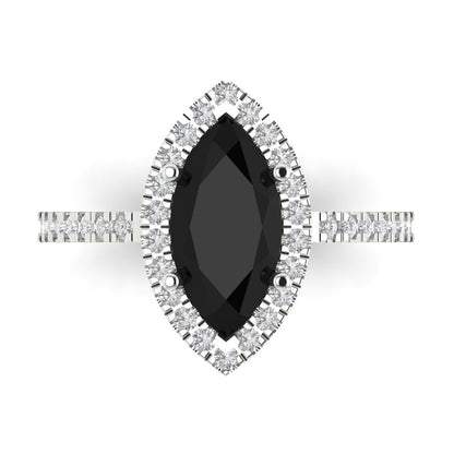 2.38 cttw Natural Onyx Hidden Halo Engagement Ring - Solid White Gold  (VVS1, Marquise Cut,12x6mm )